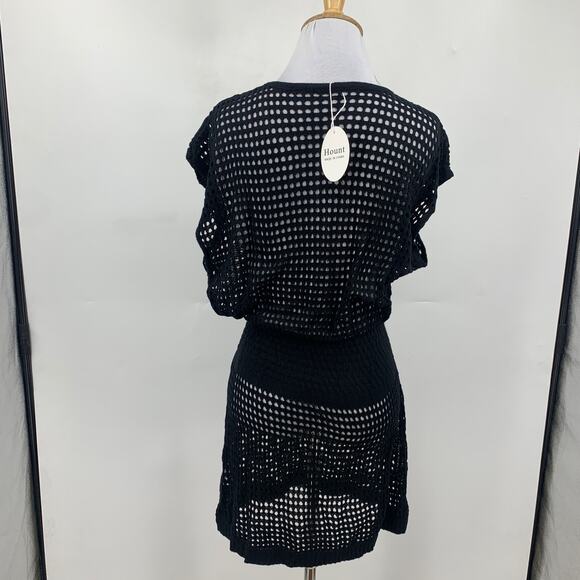 Hount Dress Womens S Small Black Open Stitch Crochet Knit Cover Up See Through - Picture 6 of 11